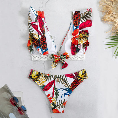 2025 Print Bikini Women Swimwear Push Up Swimsuit High Waist Biquini Halter Backless Bathing Suit Ruffle Beach Wear Summer