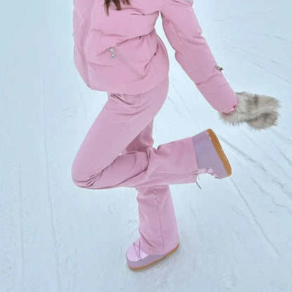 Cotton Ski Women's Winter Jumpsuit Sets Zipper Loose Jacket Straight Pants Suits Skiwear Snow Commute Street Outdoors Romper