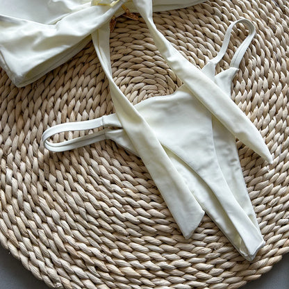 Sexy Women's Bikini Solid Color Strapless Split Swimsuit