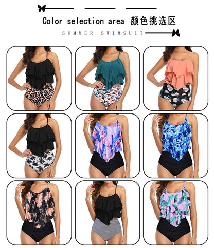 8 Colors Women Ruffled Tankini Set Padded Top With Adjustable Shoulder Straps Elastic Slim Knitted High Waisted Beachwear 2025