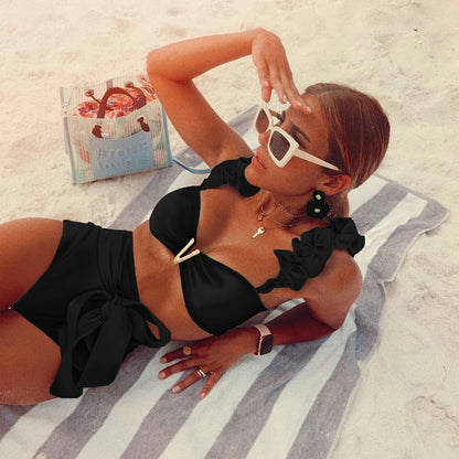 Two-Pieces Women Floral 2025 Push-Up Padded Bra Ruffles Bandage Bikini Set Swimsuit Swimwear Bathing Suit Beachwear Biquini