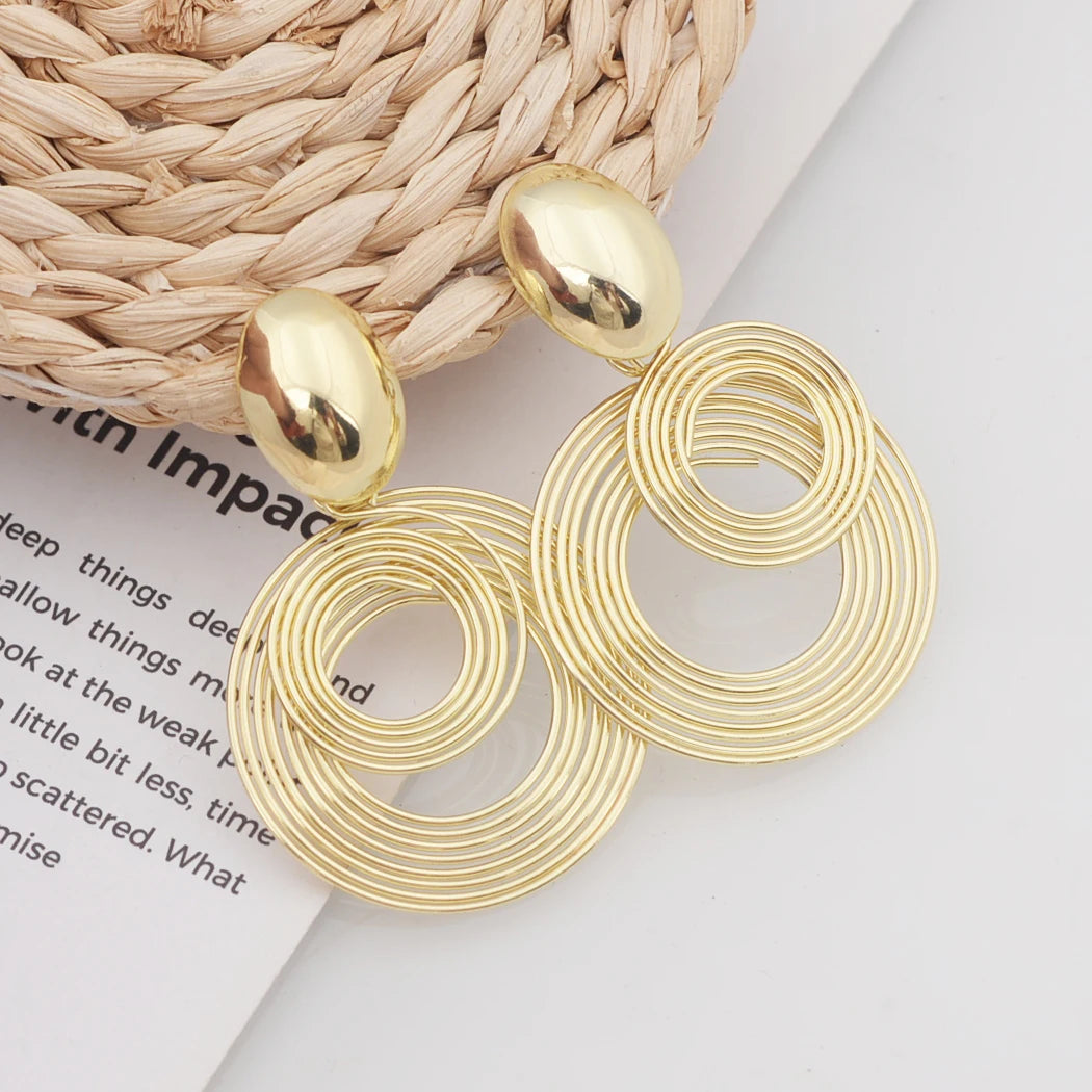 Two-layers Circles Women's Hanging Earrings Gold Color Silver Color Metal Spiral Pendants Dangle Earrings for Female European