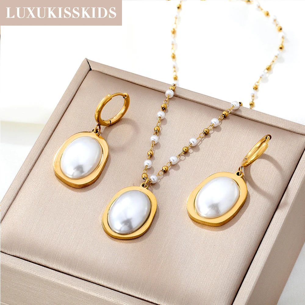 LUXUKISSKIDS Fashion Cubic Love Heart Minimalist Jewelry Set Necklace Earrings Bracelets Stainless Steel Women/Girls Accesories