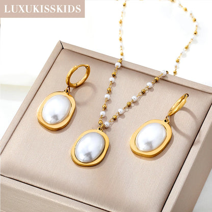 LUXUKISSKIDS Fashion Cubic Love Heart Minimalist Jewelry Set Necklace Earrings Bracelets Stainless Steel Women/Girls Accesories