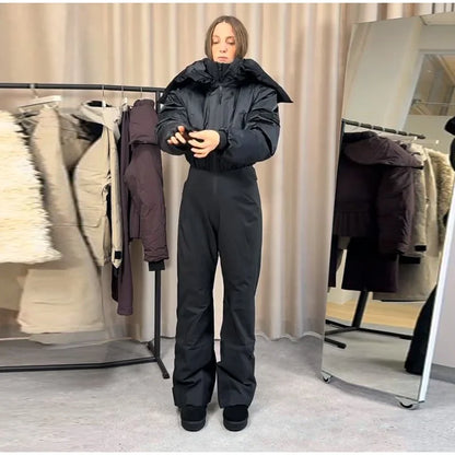 Cotton Ski Women's Winter Jumpsuit Sets Zipper Loose Jacket Straight Pants Suits Skiwear Snow Commute Street Outdoors Romper