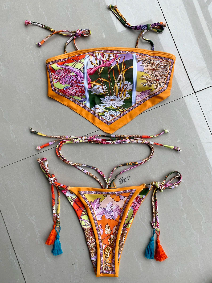 Printed Crop Top Bikini 2025 Women Bikinis Brazilian Swimwear Female Swimsuit Two-pieces Bikini Set High Cut Bathing Suit Swim