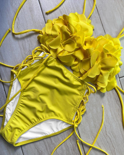 2025 Summer New Sexy Petal Push Up Backless Bikini Set Women Fashion Flower Ruffles Bikini Lady Solid Beachwear Bathing Suit