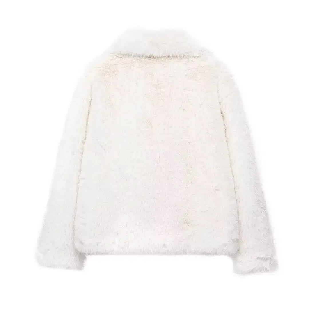 MUJER Faux Fur Coat Plush Fluffy Women's Jacket 2025 Woman Autumn Winter New in Outerwears White Red Gray Black Blends Coats
