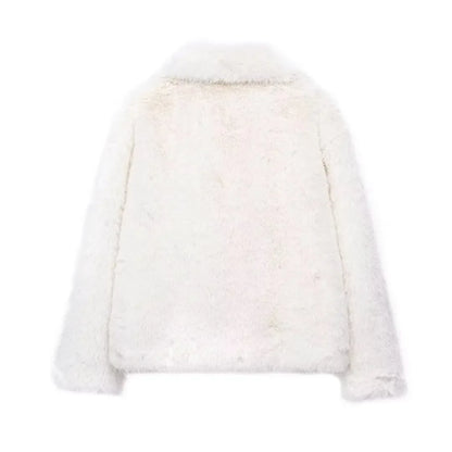 MUJER Faux Fur Coat Plush Fluffy Women's Jacket 2025 Woman Autumn Winter New in Outerwears White Red Gray Black Blends Coats