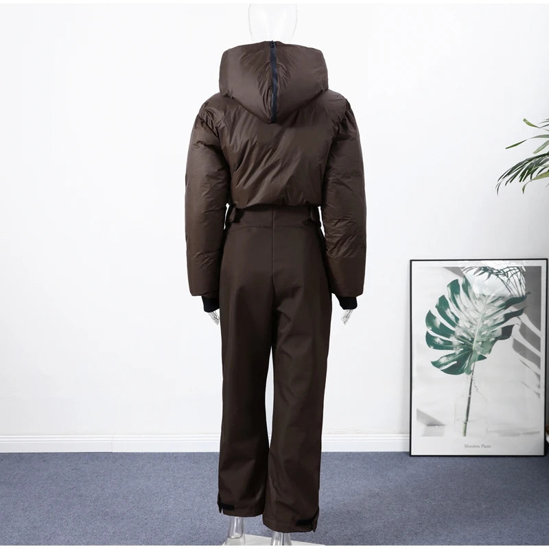 Cotton Ski Women's Winter Jumpsuit Sets Zipper Loose Jacket Straight Pants Suits Skiwear Snow Commute Street Outdoors Romper