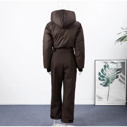 Cotton Ski Women's Winter Jumpsuit Sets Zipper Loose Jacket Straight Pants Suits Skiwear Snow Commute Street Outdoors Romper