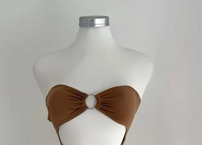 The 2025 summer new solid color sleeveless sexy strapless cutout long dress from Europe and America