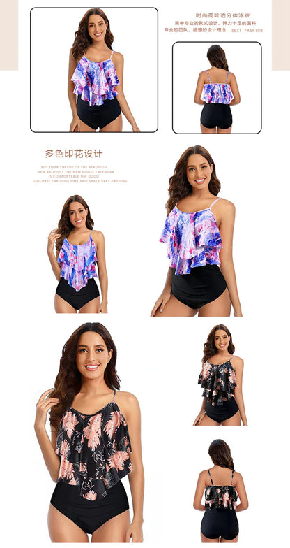 8 Colors Women Ruffled Tankini Set Padded Top With Adjustable Shoulder Straps Elastic Slim Knitted High Waisted Beachwear 2025