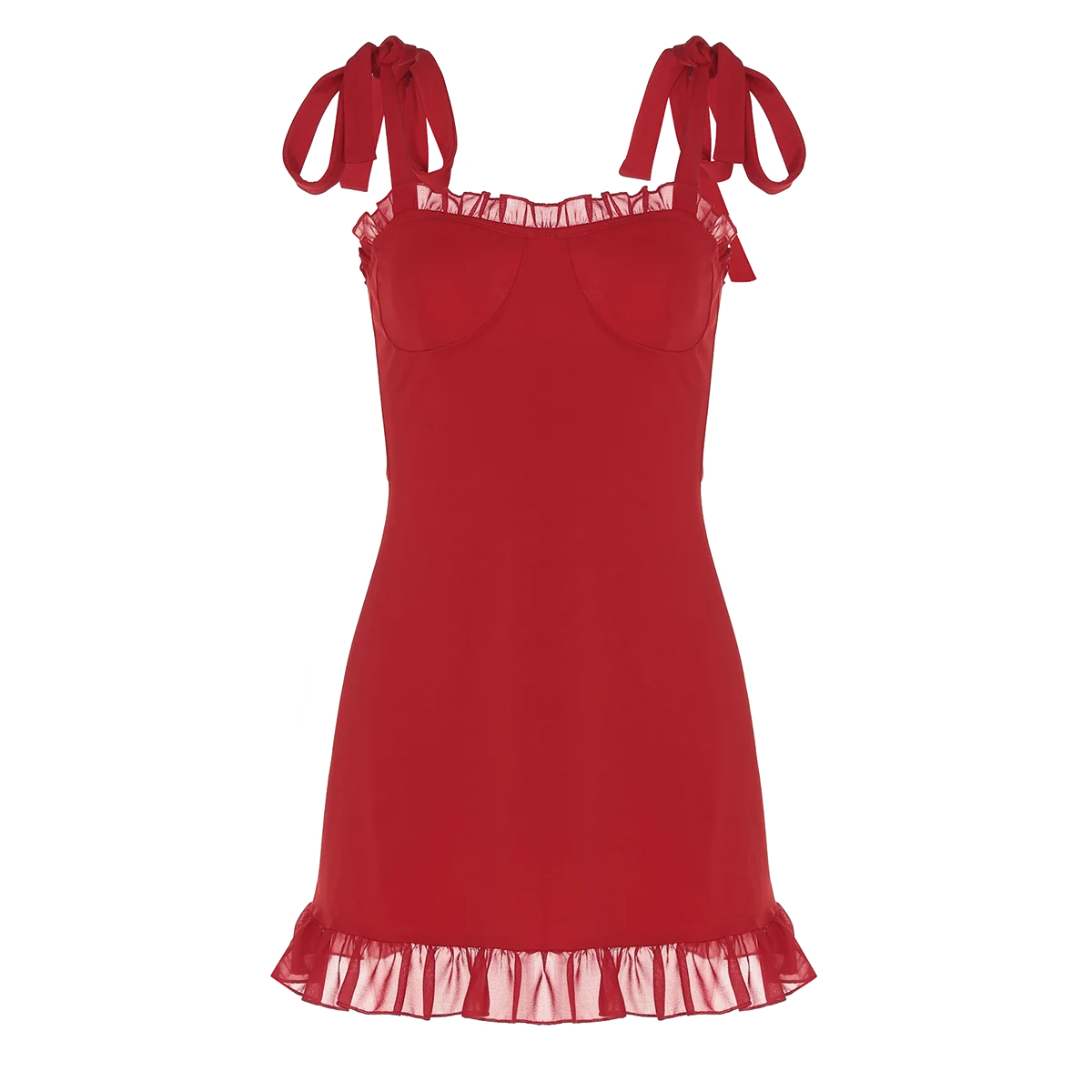 Hugcitar Elegant Solid Slips Ruffles Backless Bandage Patchwork Sexy Slim Mini Dress Summer Women Outfits Party Beach Festival