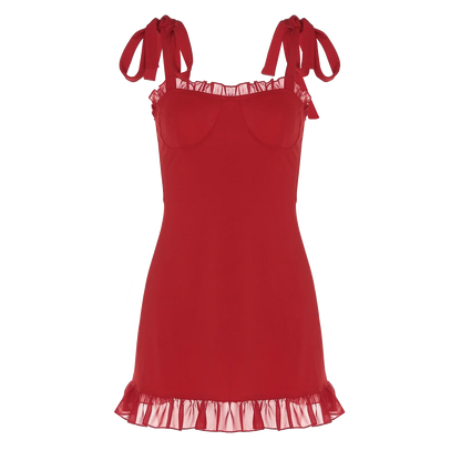 Hugcitar Elegant Solid Slips Ruffles Backless Bandage Patchwork Sexy Slim Mini Dress Summer Women Outfits Party Beach Festival