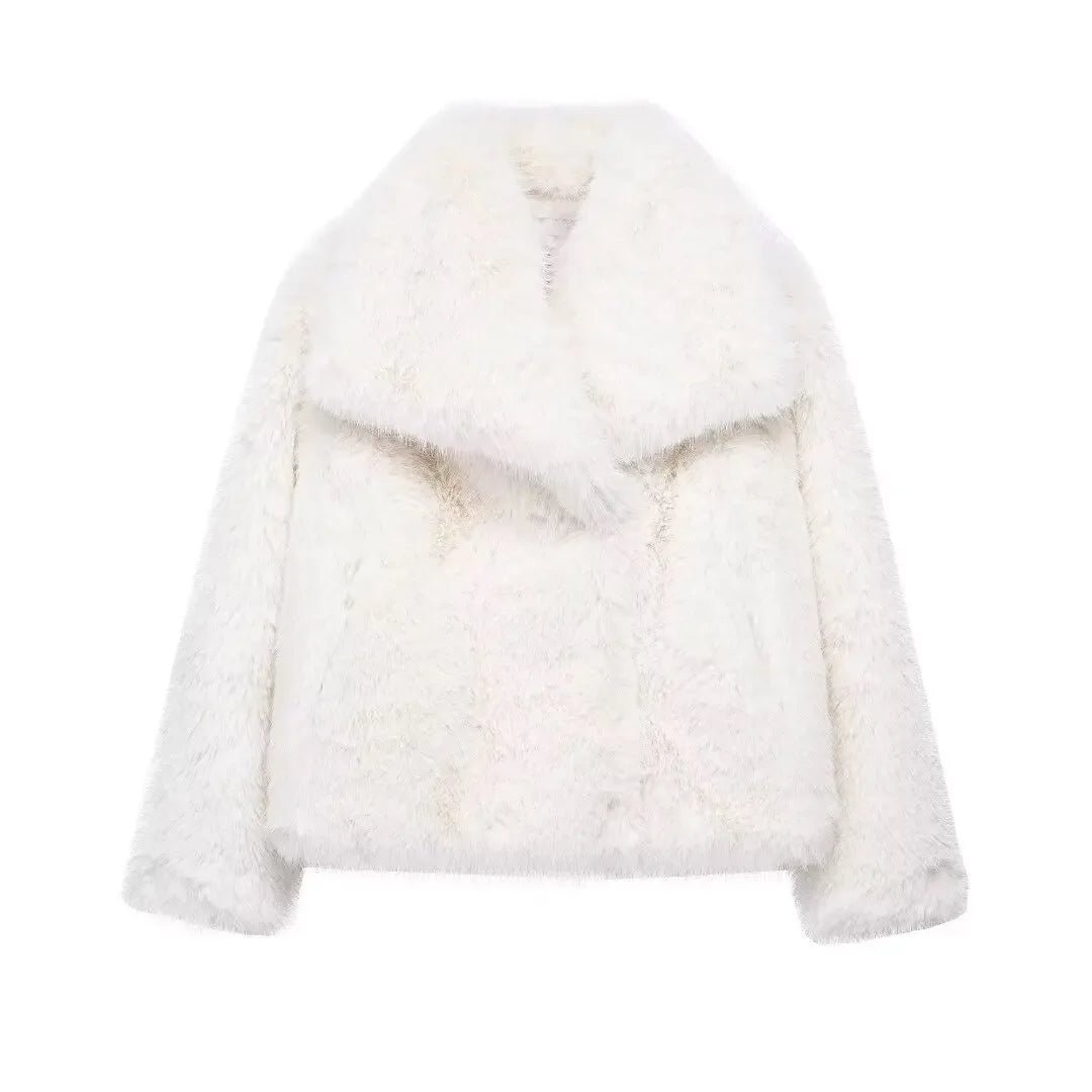 MUJER Faux Fur Coat Plush Fluffy Women's Jacket 2025 Woman Autumn Winter New in Outerwears White Red Gray Black Blends Coats
