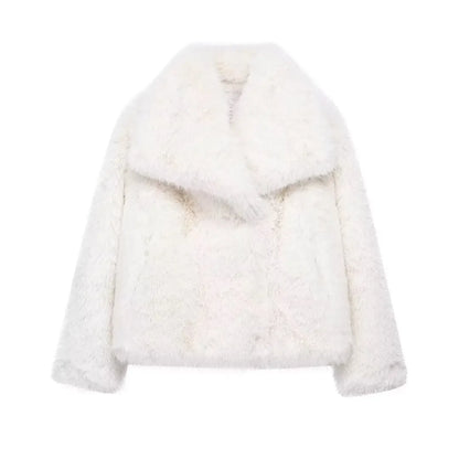 MUJER Faux Fur Coat Plush Fluffy Women's Jacket 2025 Woman Autumn Winter New in Outerwears White Red Gray Black Blends Coats