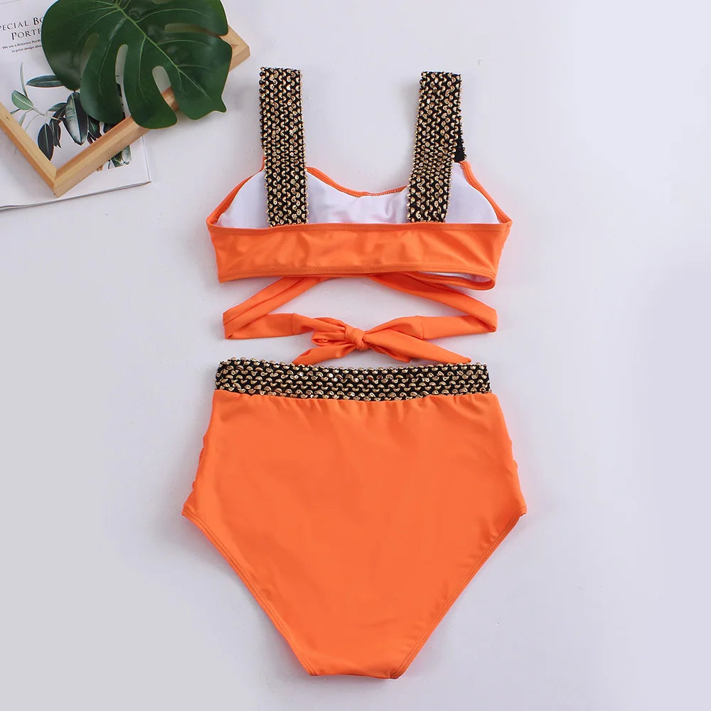 Cross High Waist Bikinis 2025 Women Black Swimwear Solid Swimsuit Female Beachwear Summer Bathers Bathing Suit Swimming