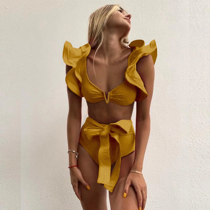 2025 Print Bikini Women Swimwear Push Up Swimsuit High Waist Biquini Halter Backless Bathing Suit Ruffle Beach Wear Summer