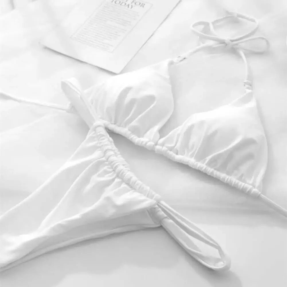 Women Bikini Set Low-cut Pleated Push Up Backless sexy hot girls Bikini Set Lace Up High Waist Halter Neck Bathing Suit Swimwear