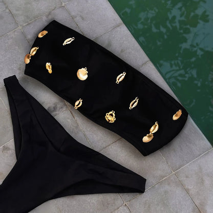 Sexy 3 Pieces Bikini Women Swimsuit With Crochet Pants Female Swimwear One Shoulder Bikini Tassels Swim Suit Bodysuit Beachwear