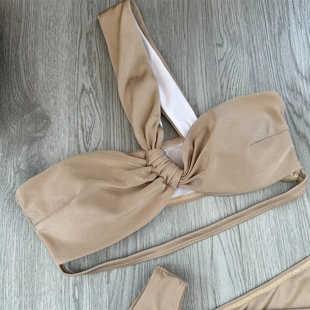 3 Piece Bikini Women Swimsuits 2025 Female Swimwear Beachwear Swimming Suit Bathing Suit Bikini Set One Shoulder Biquini