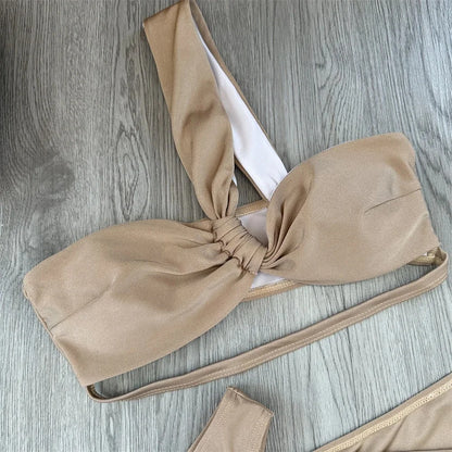 3 Piece Bikini Women Swimsuits 2025 Female Swimwear Beachwear Swimming Suit Bathing Suit Bikini Set One Shoulder Biquini