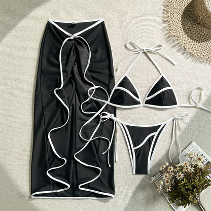 Para Praia Print Three Pieces Bikini Set with Long Skrit 2025 Swimwear Women Sexy Swimsuit Beachdress Bathing Suit Outfits