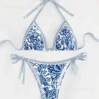 New Sexy Bikini Solid Color Lace-up Split Two-piece Swimsuit for Women