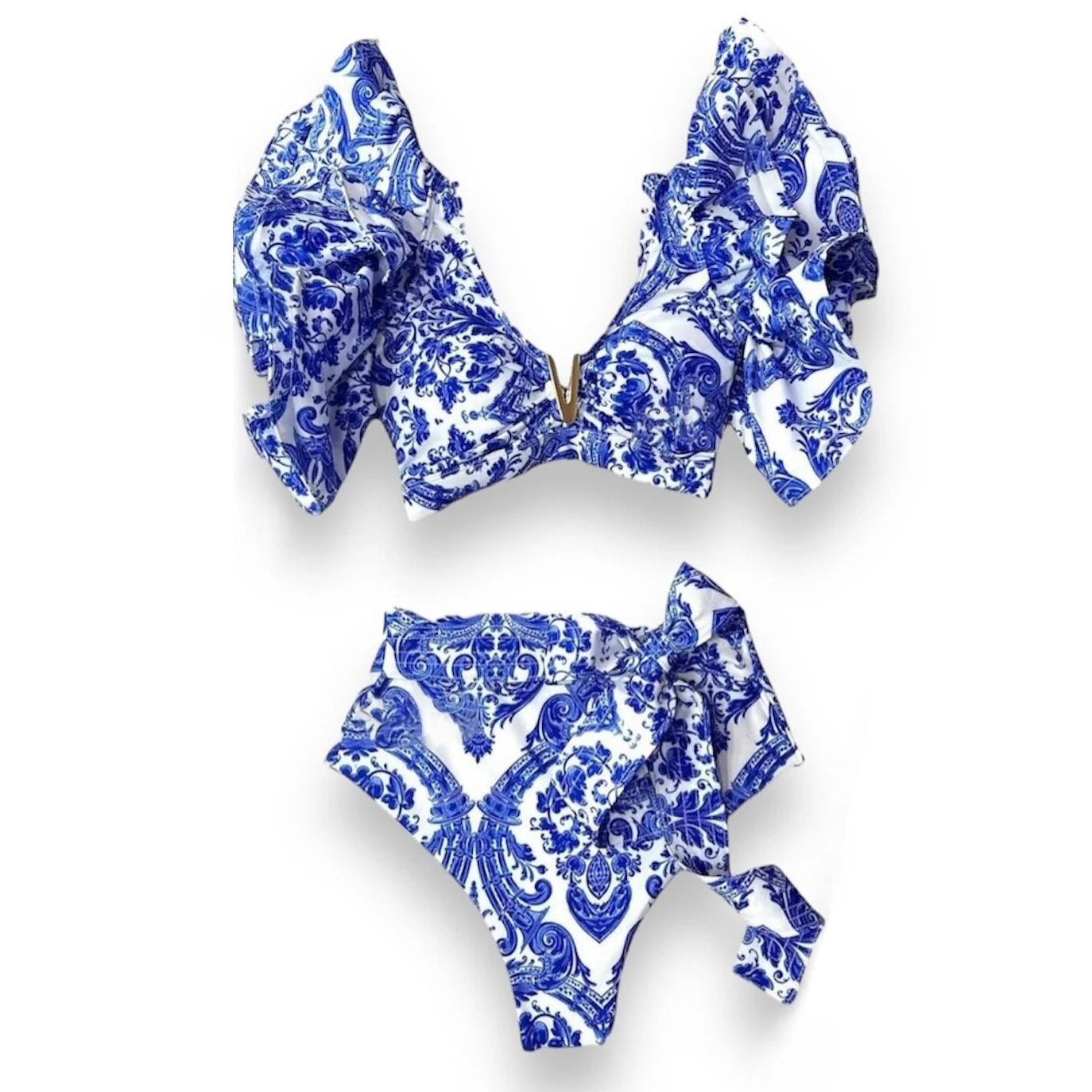 Two-Pieces Women Floral 2025 Push-Up Padded Bra Ruffles Bandage Bikini Set Swimsuit Swimwear Bathing Suit Beachwear Biquini
