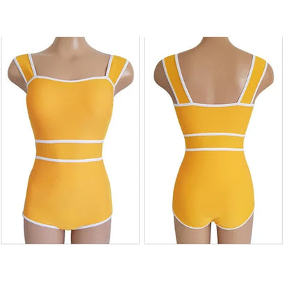 2024 Korean Fashion Swimwear Cute Candy Solid Color Strap High Waist Bandeau Bodysuit Women's Slim Bikini One Piece Swimsuit