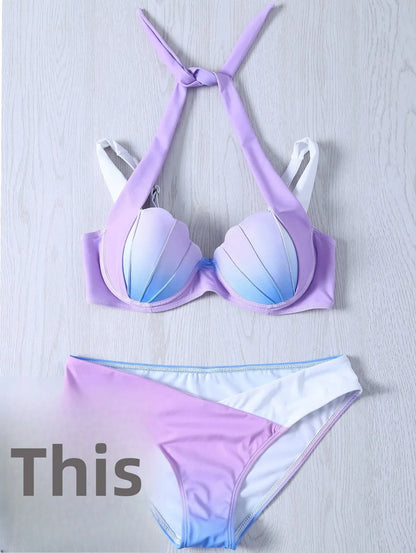 New Arrival Gradient Shell Bikini Swimsuit 4 Styles Mermaid Swimwear Special Offer Women's Fashionable Beachwear from China
