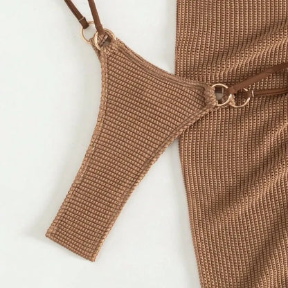 Sexy Brown Bikini Set 2025 Women Halter Push Up Bra Skirt 3 Piece Swimsuit Summer Bathing Suit Cover Up Thong Swimwear Biquini