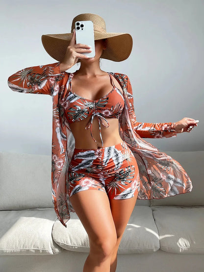 Mingyi New Multi-Color Mesh Cover up Sexy Leg Lengthening Swimsuit Top Bottoms Three-Piece Set Women's Swimwear