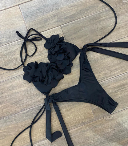 2025 Summer New Sexy Petal Push Up Backless Bikini Set Women Fashion Flower Ruffles Bikini Lady Solid Beachwear Bathing Suit