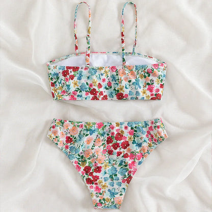 Floral Print Bandeau Bikini Set Off Shoulder Push Up Swimsuit Women Tube Top Bikinis Knot Swimwear 2024 Sexy Summer Bathing Suit