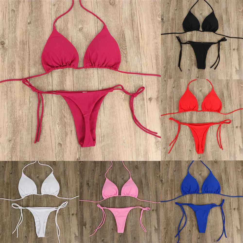Pink Swimsuit Bikini Women Solid Color Sexy High Leg Thong Swimwear Bikinis 2022 New Female 2 Piece Bathing Suit Beachwear