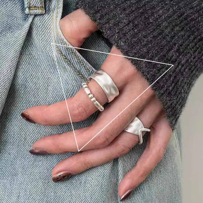 VENTFILLE 925 Sterling Silver Rings INS Fashion Hip Hop Vintage Couples Hollow Lines Punk Thai Silver Party Adjustable  Jewelry