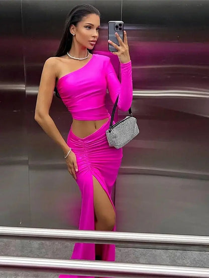 CNYISHE One Shoulder Cut Out Split Ruched Maxi Dress for Women Elegant Party Prom Gown Dresses Woman Sexy Birthday Outfits Robes