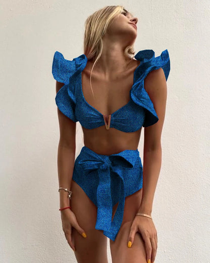 2025 Print Bikini Women Swimwear Push Up Swimsuit High Waist Biquini Halter Backless Bathing Suit Ruffle Beach Wear Summer