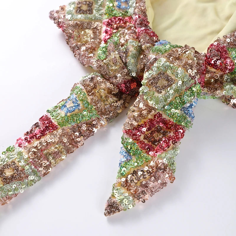 Sexy Sequin Bikini Skirt Sets Women Fashion Holiday Lace Up Top Ribbon Mini Skirts Female 2026 Summer Beach Lace Up Suits Lady