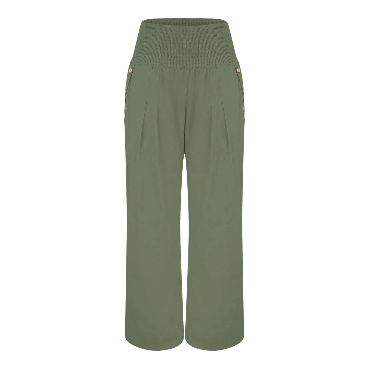 Fashion Cotton Linen Pants Women's Elastic High Waist Loose Wide Leg Pants With Pockets Solid Color Pleated Yoga Sports Pants