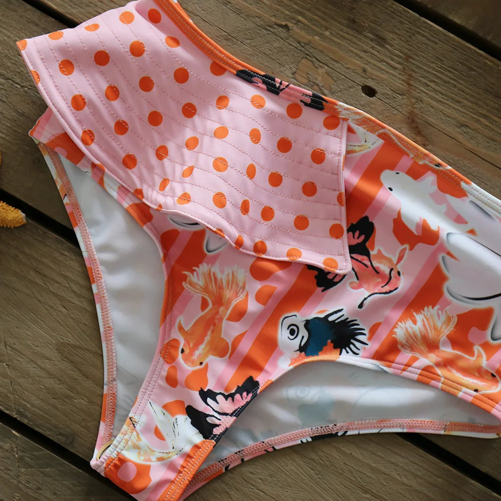 2025 Print Bikini Women Swimwear Push Up Swimsuit High Waist Biquini Halter Backless Bathing Suit Ruffle Beach Wear Summer