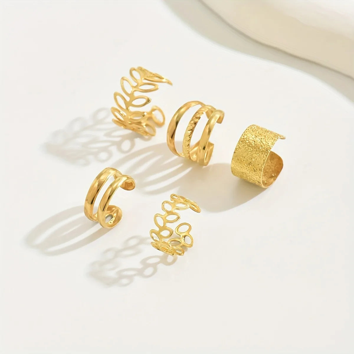 5pcs/set Trendy Elegant Design Ear Cuff Classic Elegant Style Women's No Piercing Clip Earrings Leaf Shaped Circle Stacked Shape