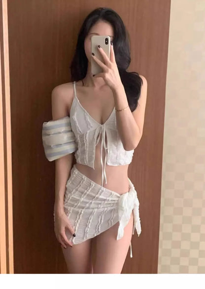 Sexy Three-Piece Bikini Swimsuit Women's Vacation Thermal Spring Separate Slimming Korean Ins High-End Feel Cross-Border