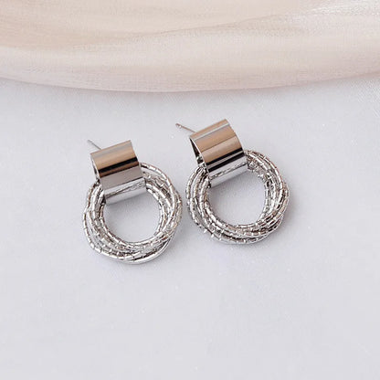 Vintage Metal Round Drop Earrings for Women Trendy Party Geometry Statement Jewelry Multilayer Small Circle Dangle Earrings