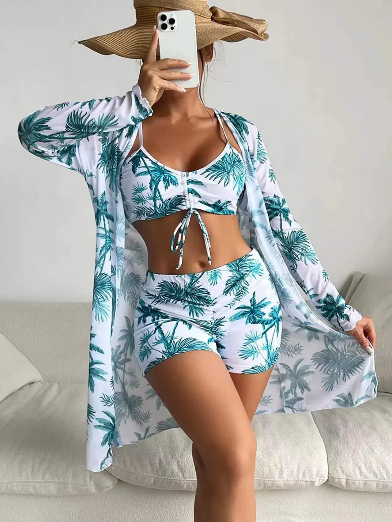 Mingyi New Multi-Color Mesh Cover up Sexy Leg Lengthening Swimsuit Top Bottoms Three-Piece Set Women's Swimwear