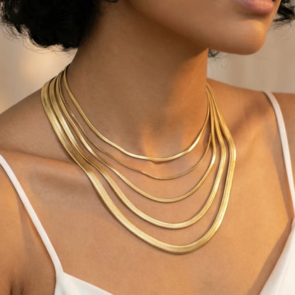 Minimalist Unisex Snake Chain Necklace Choker Stainless Steel Herringbone Gold Color Fashion Jewelry Gift For Her Women and Men