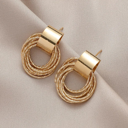 Vintage Metal Round Drop Earrings for Women Trendy Party Geometry Statement Jewelry Multilayer Small Circle Dangle Earrings