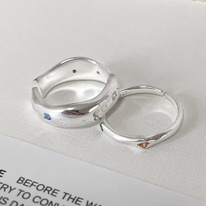 VENTFILLE 925 Sterling Silver Rings INS Fashion Hip Hop Vintage Couples Hollow Lines Punk Thai Silver Party Adjustable  Jewelry